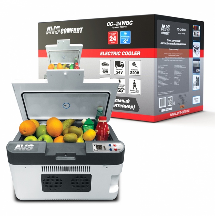 AVS CC-24WBC(программное цифровое управление, USB-порт) 24л 12V/24V/220V термоэлектрический автохолодильник