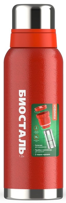 Biostal Охота (1,2 литра), 2 чашки, с ситечком, красный (NBR-1200Z-R) термос