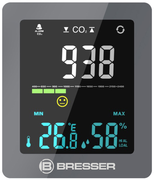 Bresser Air Quality Smile с датчиком CO2, серый барометр