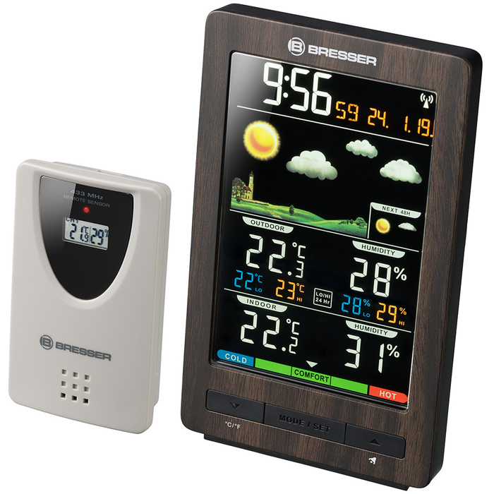 Bresser ClimaTemp WS с цветным дисплеем (под дерево) (75707) цифровая метеостанция