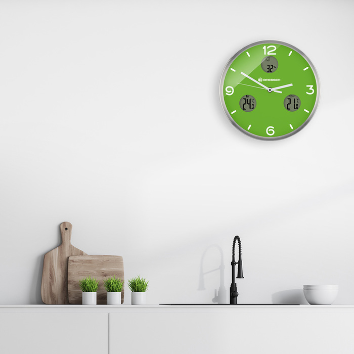 Bresser MyTime io NX Thermo/Hygro, 30 см, зеленые проекционные часы