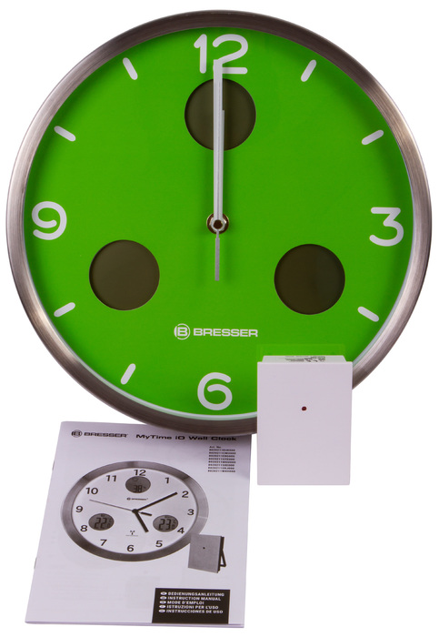 Bresser MyTime io NX Thermo/Hygro, 30 см, зеленые проекционные часы