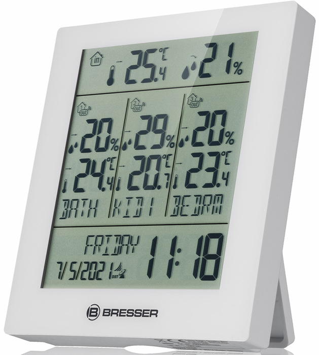 Bresser Temeo Hygro Quadro Prestige с тремя датчиками, белая (78585) цифровая метеостанция