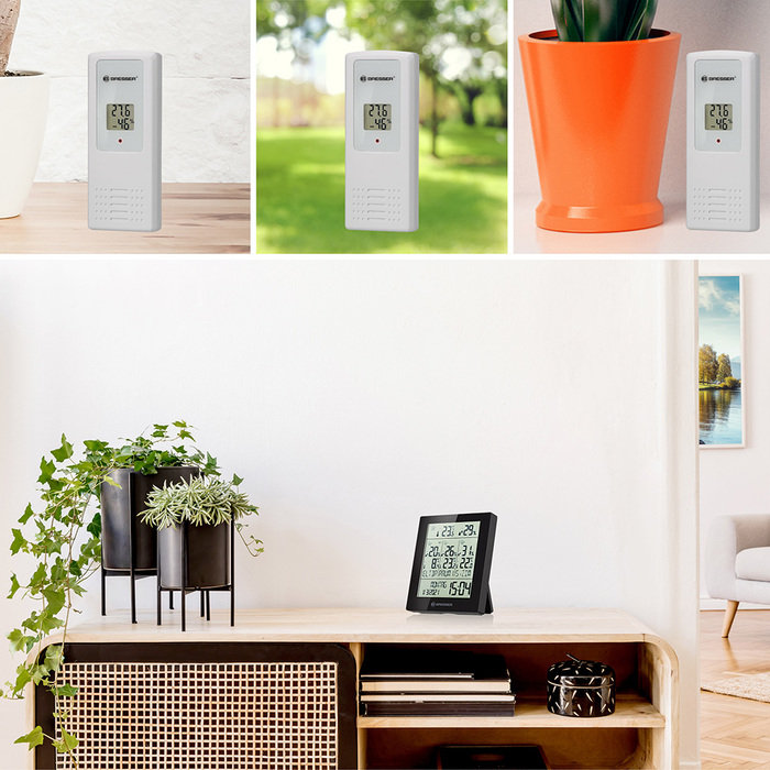 Bresser Temeo Hygro Quadro Prestige с тремя датчиками, черная (78584) цифровая метеостанция