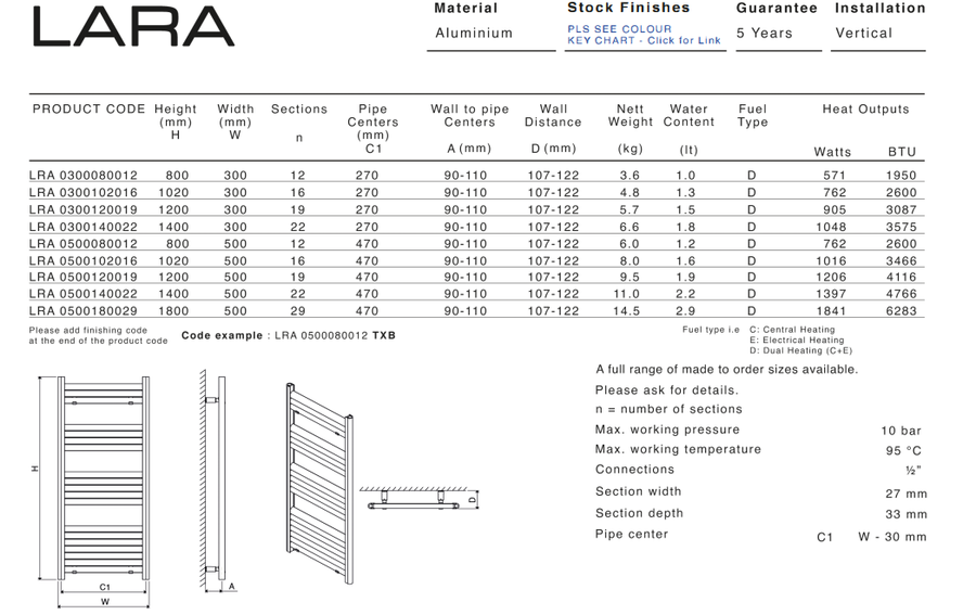Carisa LRA 0300080012 водяной полотенцесушитель шириной 200 - 400 мм