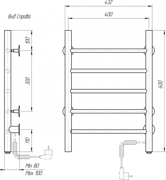 Domoterm DMT 109-5 40х60 ЧРН EK R электрический полотенцесушитель лесенка