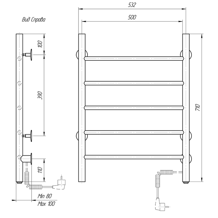 Domoterm DMT 109-5 50x71 ЧРН EK R электрический полотенцесушитель лесенка