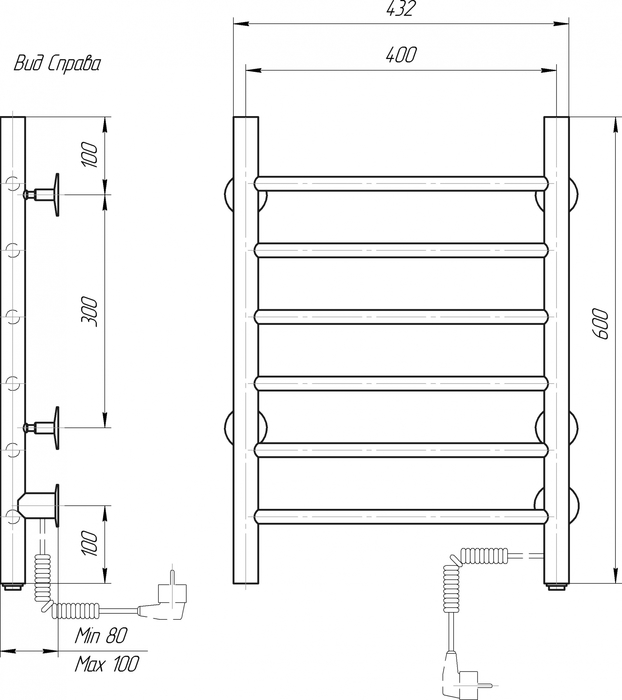 Domoterm DMT 109-6 40х60 ЧРН EK R электрический полотенцесушитель лесенка