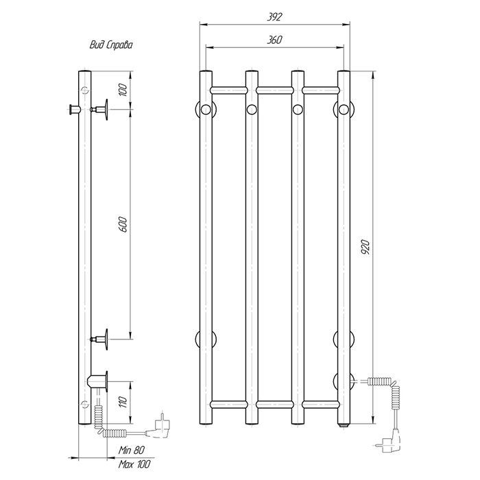 Domoterm DMT 109-V4 36x92 ЧРН EKR электрический полотенцесушитель лесенка