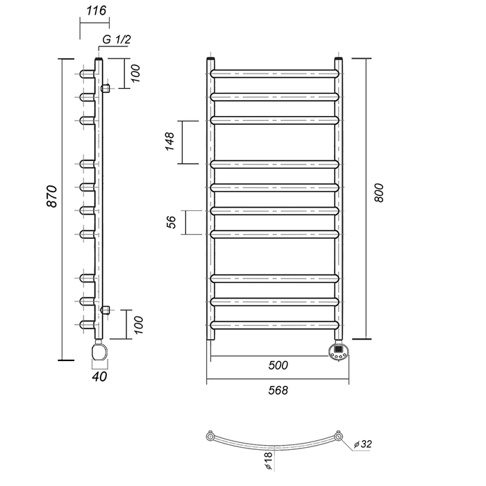 Domoterm Калипсо П10 500x800 ЧРН ER электрический полотенцесушитель лесенка