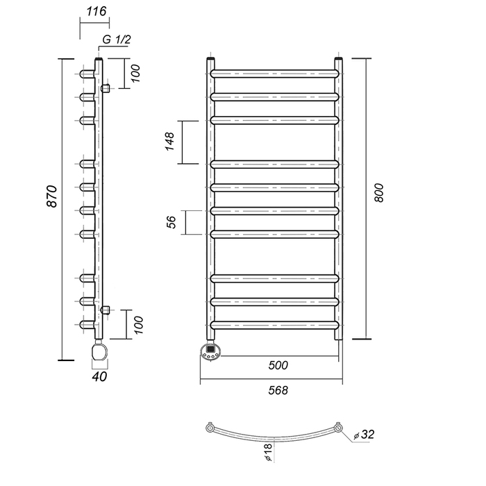 Domoterm Калипсо П10 500x800 EL золото электрический полотенцесушитель лесенка