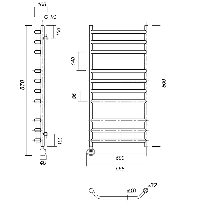 Domoterm Лаура П10 500*800 EL электрический полотенцесушитель лесенка