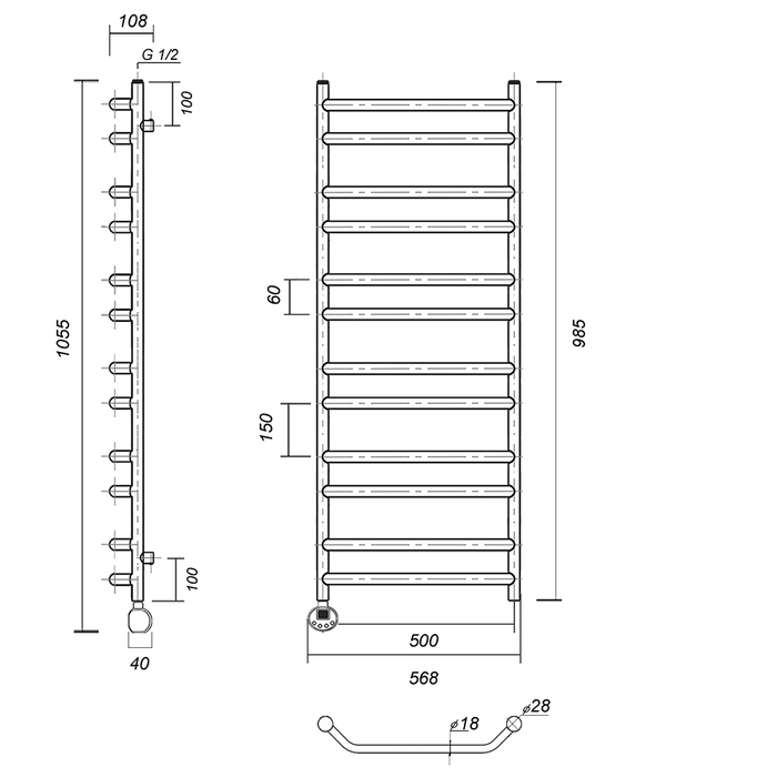 Domoterm Лаура П12 500*985 АБР EL электрический полотенцесушитель лесенка