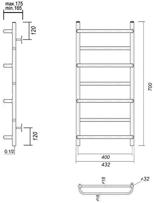 Domoterm Орфей П7 400x700 золото водяной полотенцесушитель шириной 410 - 500 мм