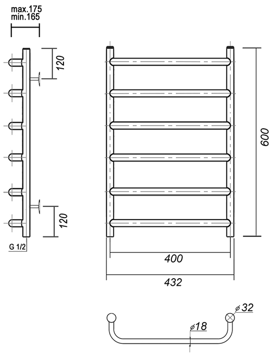Domoterm Стефано П6 400x600 золото водяной полотенцесушитель шириной 410 - 500 мм