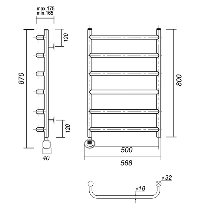 Domoterm Стефано П6 500x800 EL электрический полотенцесушитель лесенка