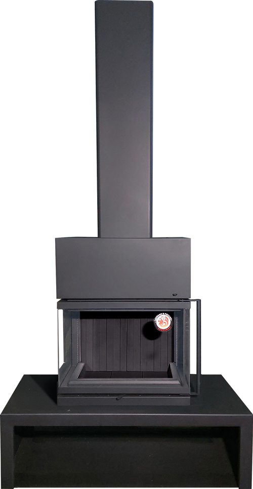 ЭКОКАМИН МАДРИД на дровнике Гигант центральный черный шамот подовый готовый дровяной каминокомплект
