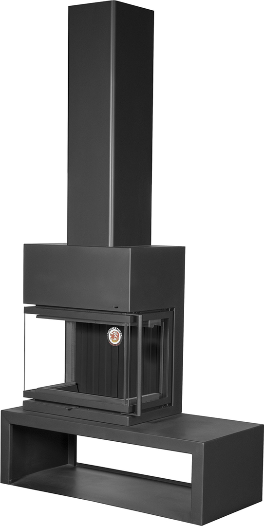 ЭКОКАМИН МАДРИД на дровнике Гигант слева черный шамот подовый готовый дровяной каминокомплект