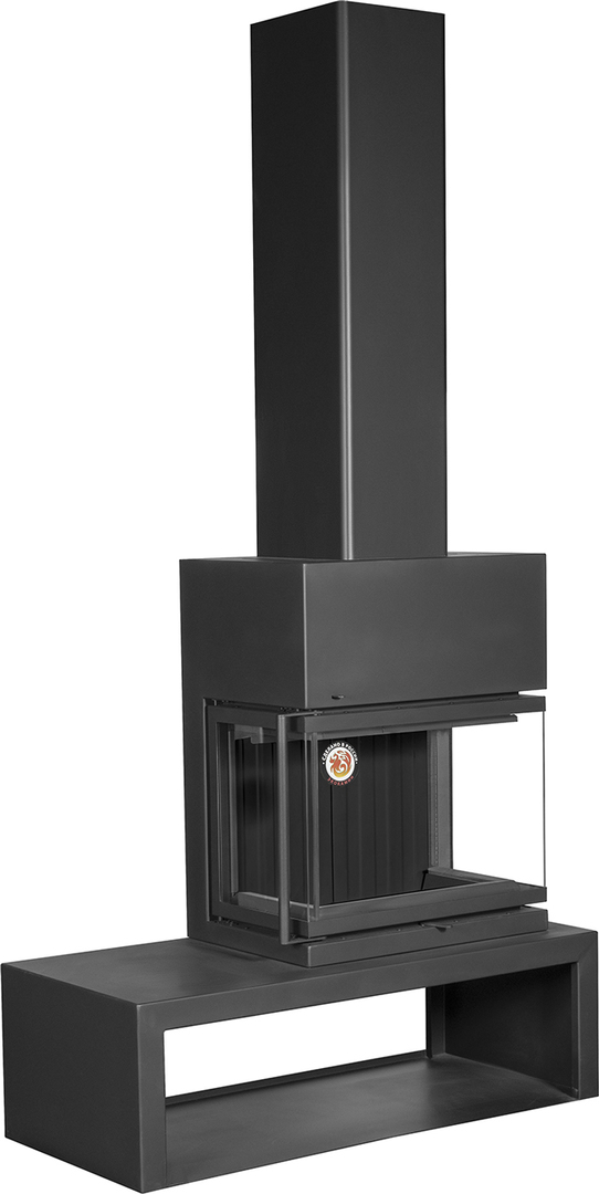 ЭКОКАМИН МАДРИД на дровнике Гигант справа черный шамот подовый готовый дровяной каминокомплект