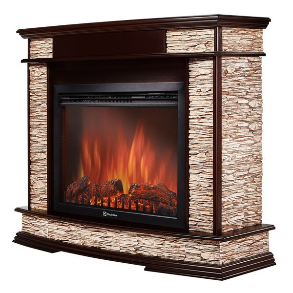 Electrolux EFP/P-3020LS с порталом Firelight Scala 30 камень сланец скалистый бурый, шпон тёмный дуб электрокамин с широким очагом 2D
