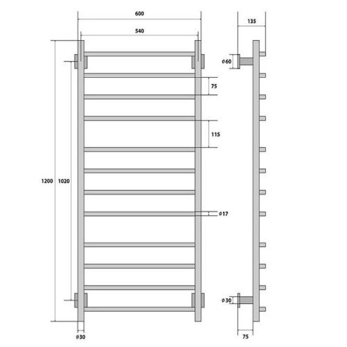 Energy Grand 1200x600 для ванной полотенцесушитель большого размера