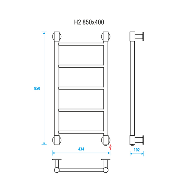 Energy H2 850x400 RAL 9005 черный матовый электрический полотенцесушитель лесенка