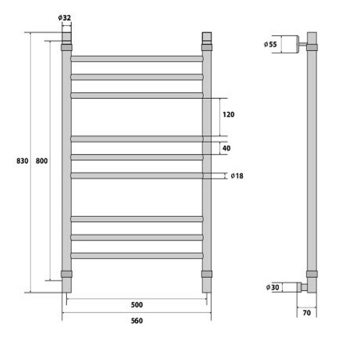 Energy Prestige 800x500 с нижним подключением полотенцесушитель лесенка