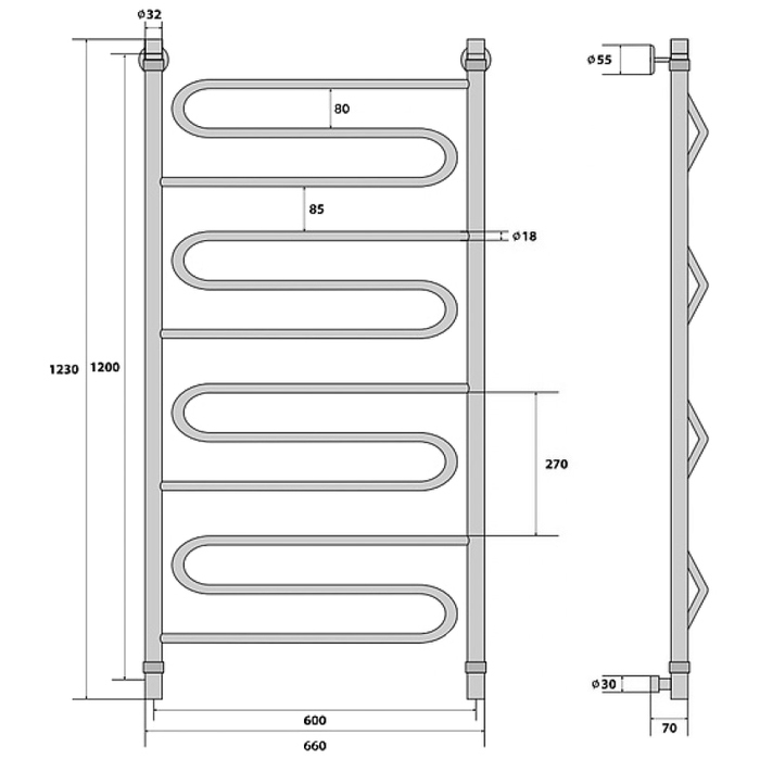 Energy Sonata 1200x600 с нижним подключением полотенцесушитель лесенка
