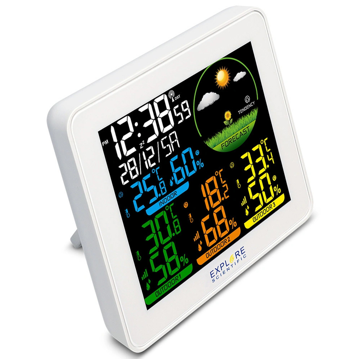 Explore Scientific С цветным экраном и тремя датчиками (белая) цифровая метеостанция
