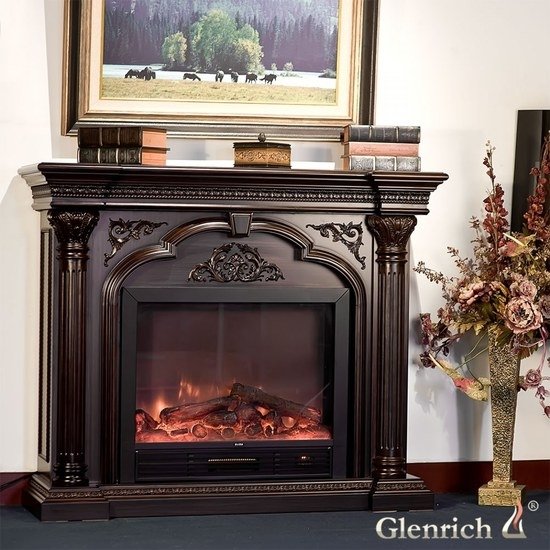 Glenrich Шератон (цвет-Орех темный) со стеклом каминокомплект темный орех