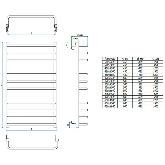 Grota EcoForte 630x900 El электрический полотенцесушитель лесенка