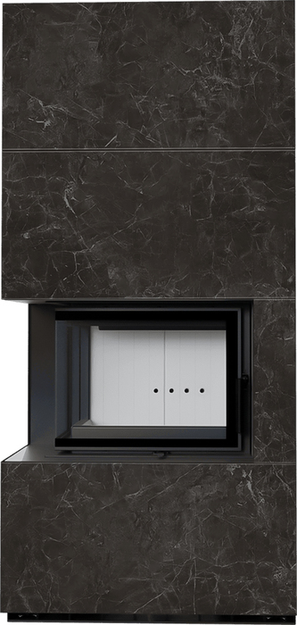 Kratki FLOKI PRO NATURALI NERO GRECO, угловое стекло слева готовый дровяной каминокомплект