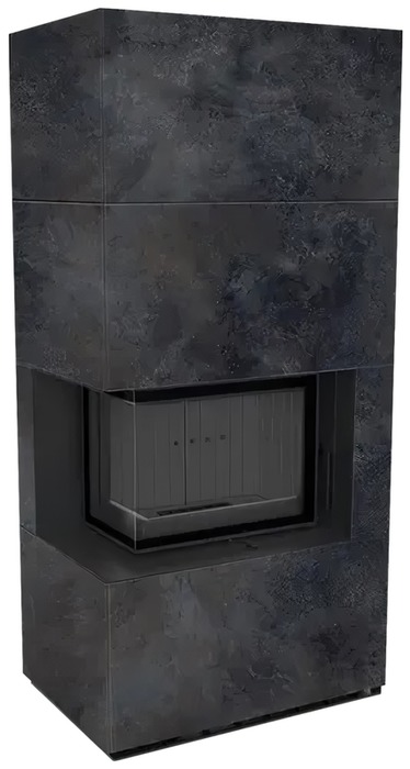 Kratki FLOKI PRO OXIDE NERO, угловое стекло слева, черная футеровка готовый дровяной каминокомплект