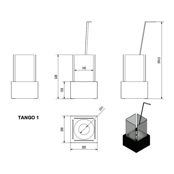 Kratki TANGO 1 черный, TUV настольный биокамин
