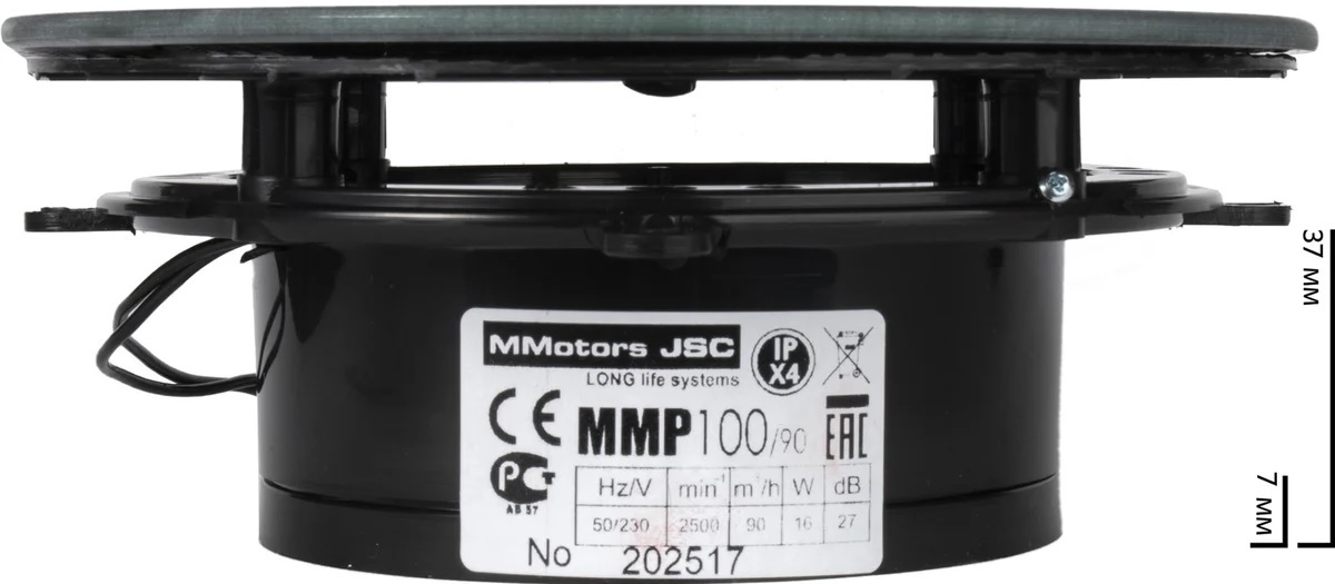 Mmotors ММ-Р 06 стекло круг, 90 м3/ч, 16 Вт, с обратным клапаном/черный глянцевый вытяжка для ванной диаметр 100 мм