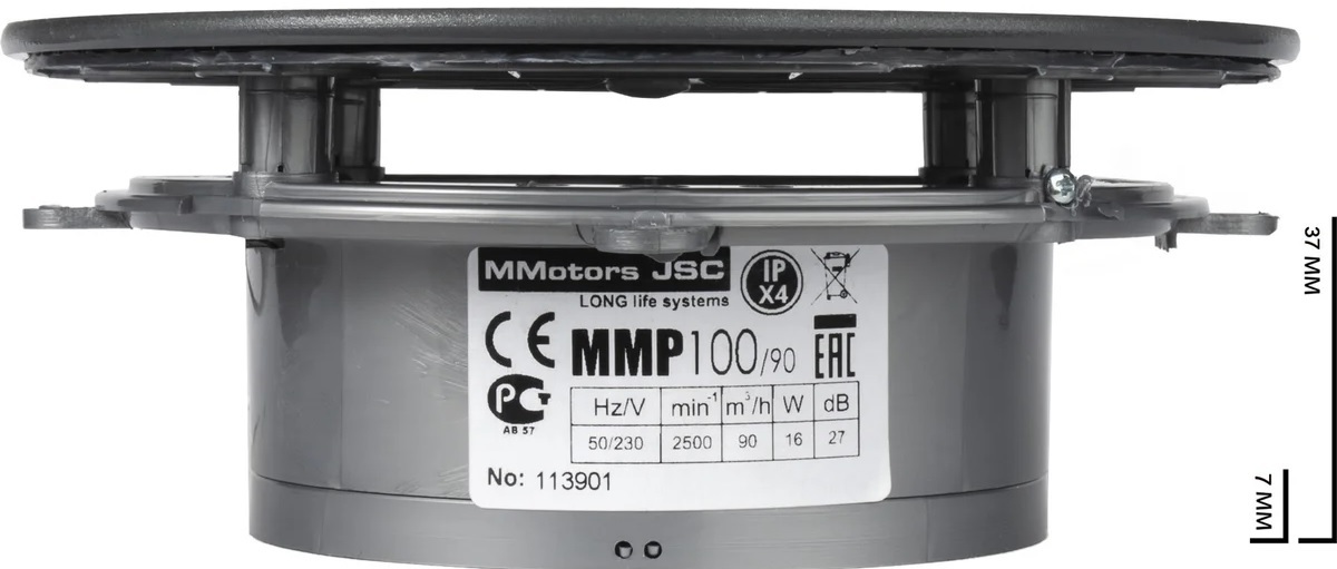 Mmotors ММ-Р 06 стекло круг, 90 м3/ч, 16 Вт, с обратным клапаном/светло серый вытяжка для ванной диаметр 100 мм