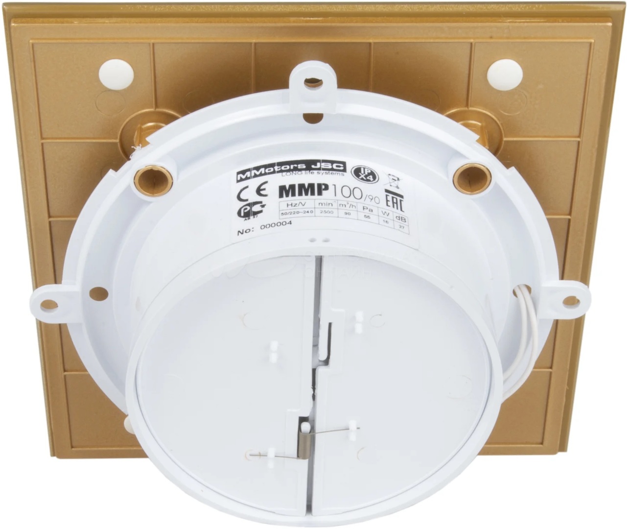 Mmotors ММ-Р 06 стекло прямое, 90 м3/ч, 16 Вт, с обратным клапаном/золото вытяжка для ванной диаметр 100 мм