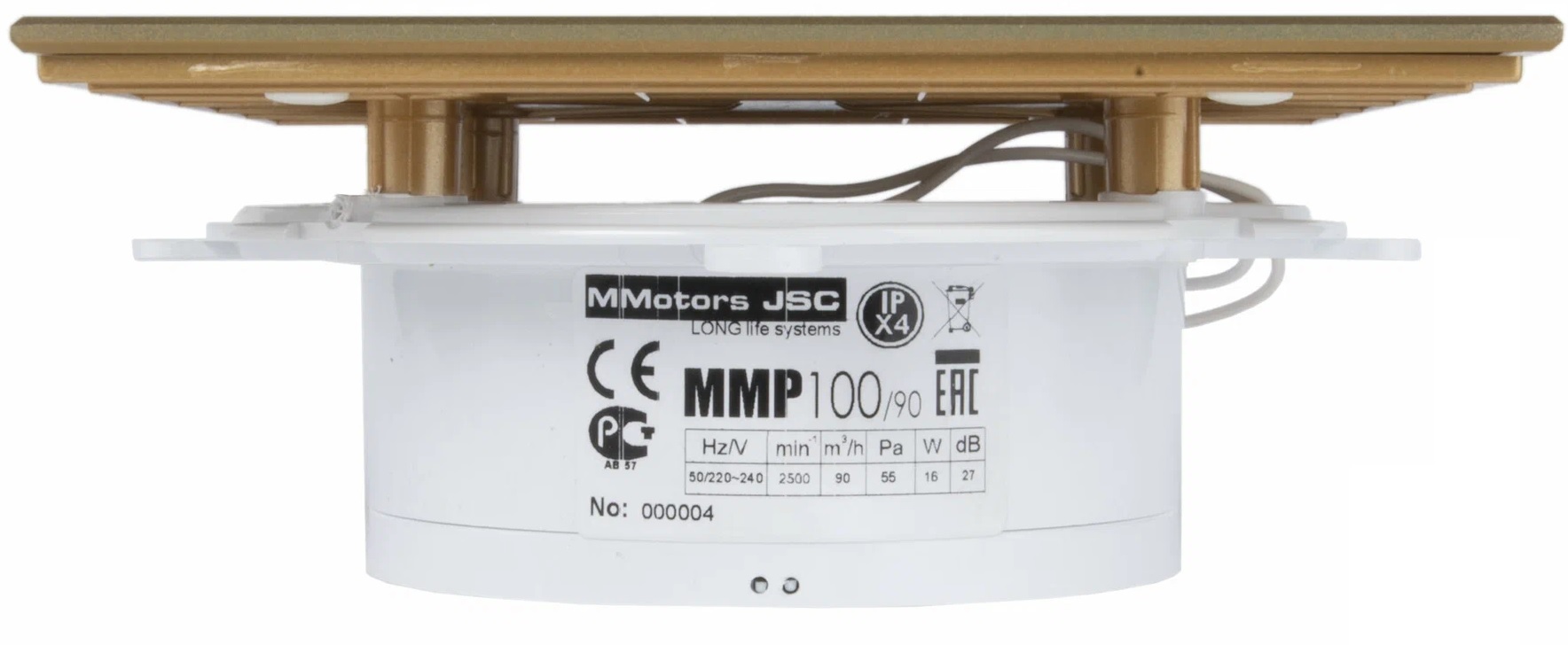 Mmotors ММ-Р 06 стекло прямое, 90 м3/ч, 16 Вт, с обратным клапаном/золото вытяжка для ванной диаметр 100 мм
