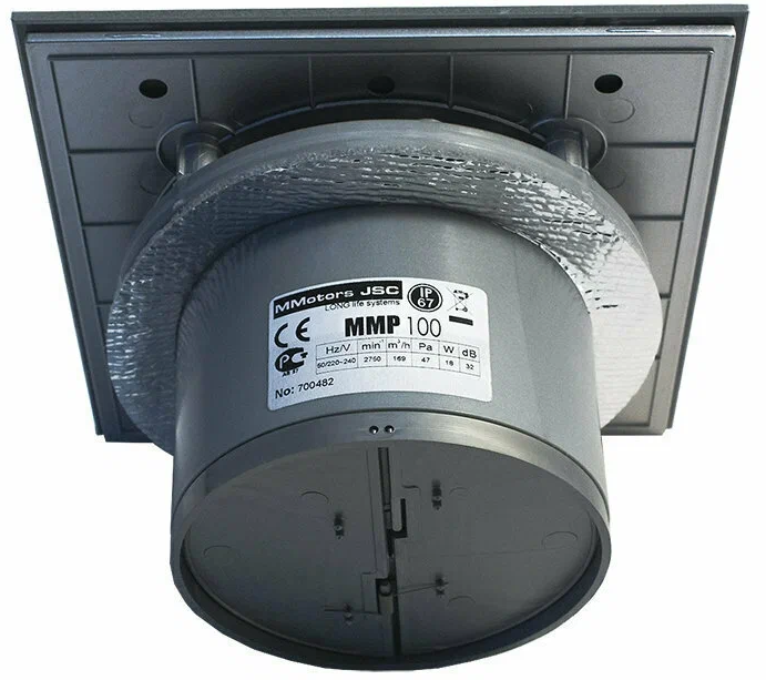Mmotors ММ-Р 06 UE стекло квадрат 100 м3/ч 5,5 Вт обратный клапан/темно серый вытяжка для ванной диаметр 100 мм