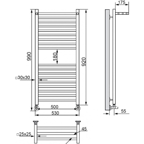 Ника ЛМ-3 Хром (Комплектация с вентилями) 100х50 -18 водяной полотенцесушитель шириной 510 - 600 мм