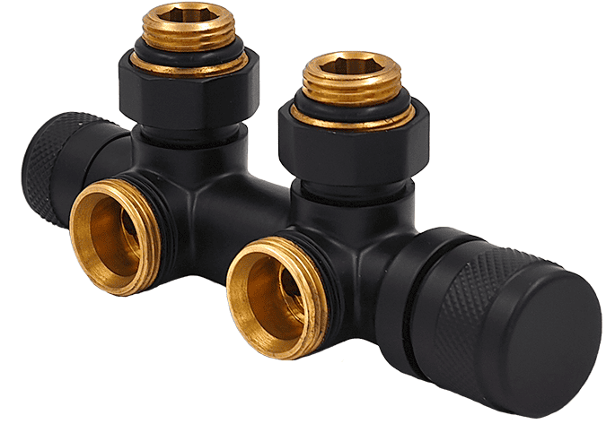 Primoclima Lunar угловой 1/2"х3/4"Е Черный матовый, левый узел нижнего подключения