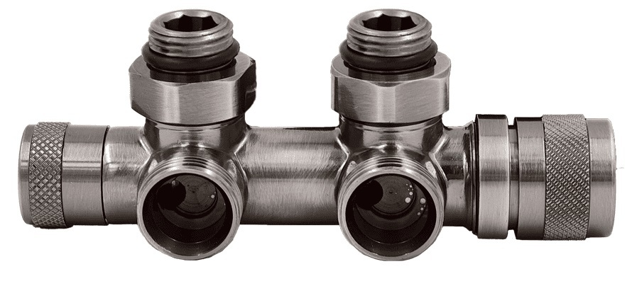 Primoclima Lunar угловой 1/2"х3/4"Е Никель матовый, левый узел нижнего подключения