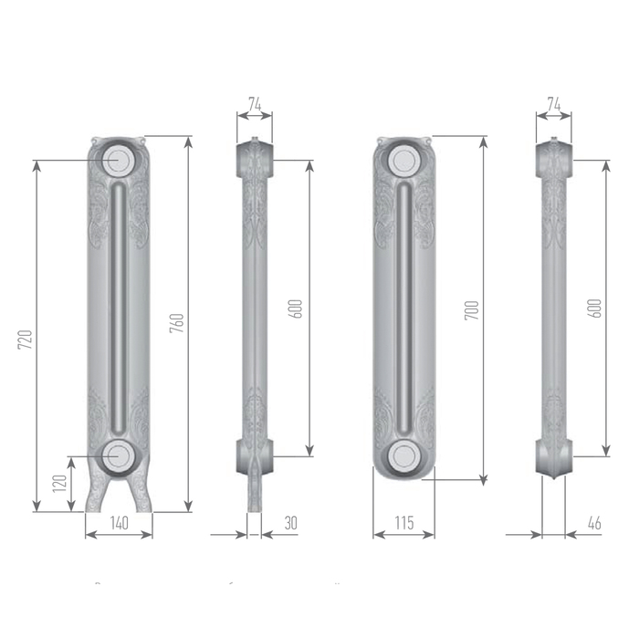 Exemet Rococo 760/600 1 секция чугунный радиатор