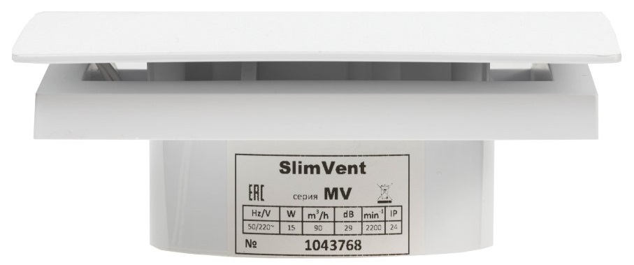 SlimVent МV 100, пластик овал белый матовый вытяжка для ванной диаметр 100 мм