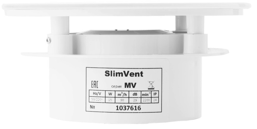 SlimVent МV 100, стекло круг белый глянцевый вытяжка для ванной диаметр 100 мм