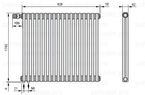 Zehnder Charleston 2180/18 TL радиатор отопления