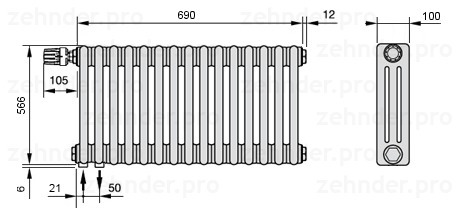 Zehnder Charleston 3057/15 TL радиатор отопления