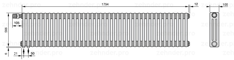 Zehnder Charleston 3057/39 TL радиатор отопления