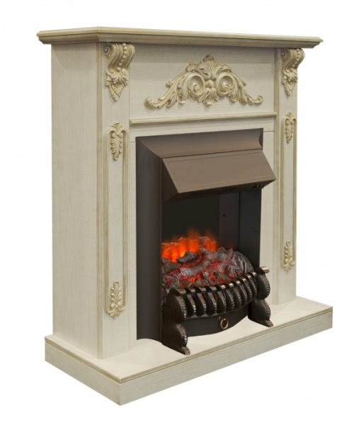 Real-Flame Lilian STD/EUG WT с очагами Fobos s Lux BL/BR, Majestic s Lux BL/BR светлый уютный электрокамин