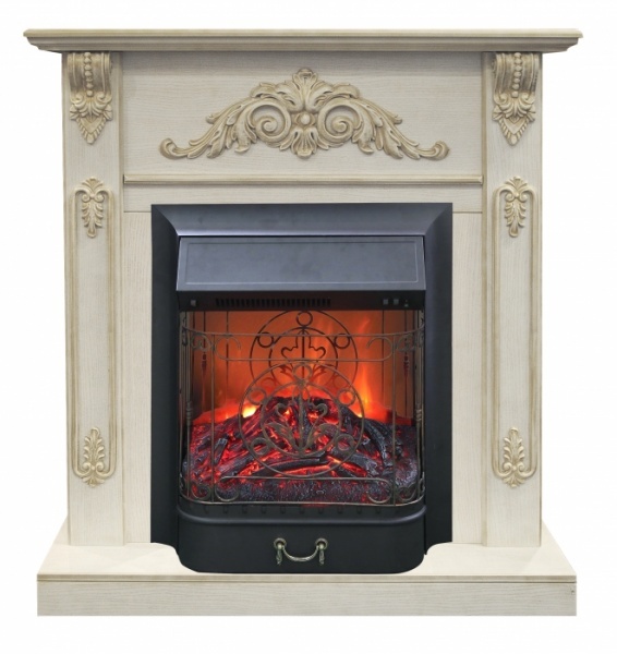 Real-Flame Lilian STD/EUG WT с очагами Fobos s Lux BL/BR, Majestic s Lux BL/BR светлый уютный электрокамин